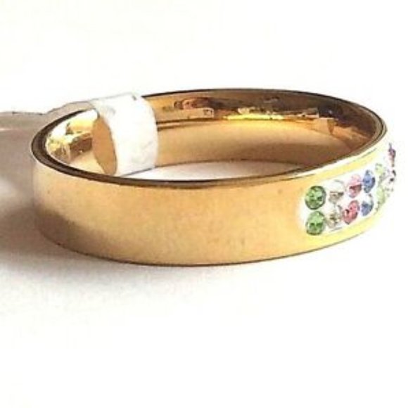 Gold Eternity Band Ring Size 6 8 9 10 11 Pink Blue Green Plated Stackable - Picture 5 of 10